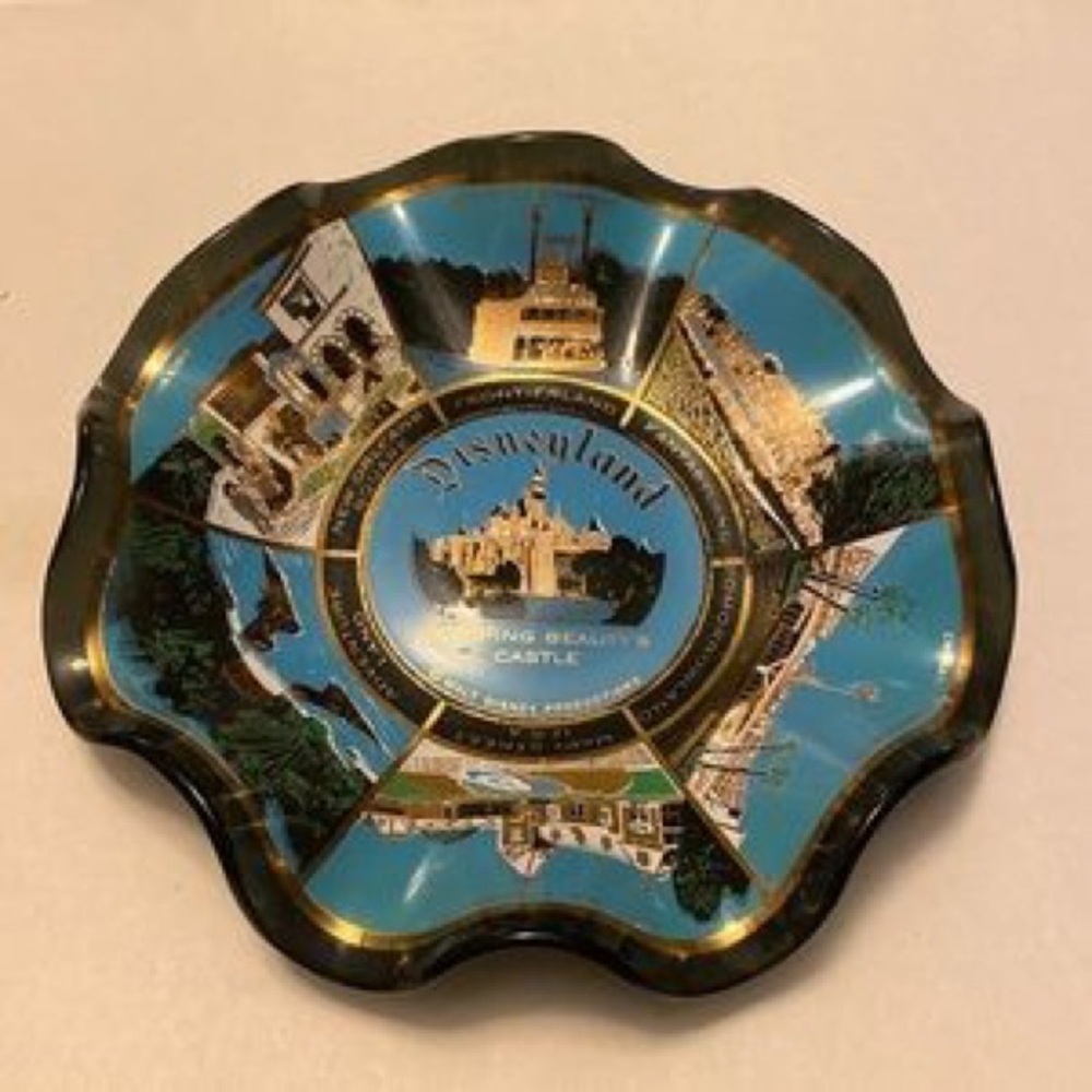Disney Blue and Gold Disneyland Souvenir Trinket Dish - Scalloped Edge - Picture 1 of 5